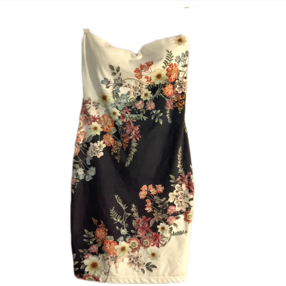 Floral Suede Strapless Bodycon Mini Dress